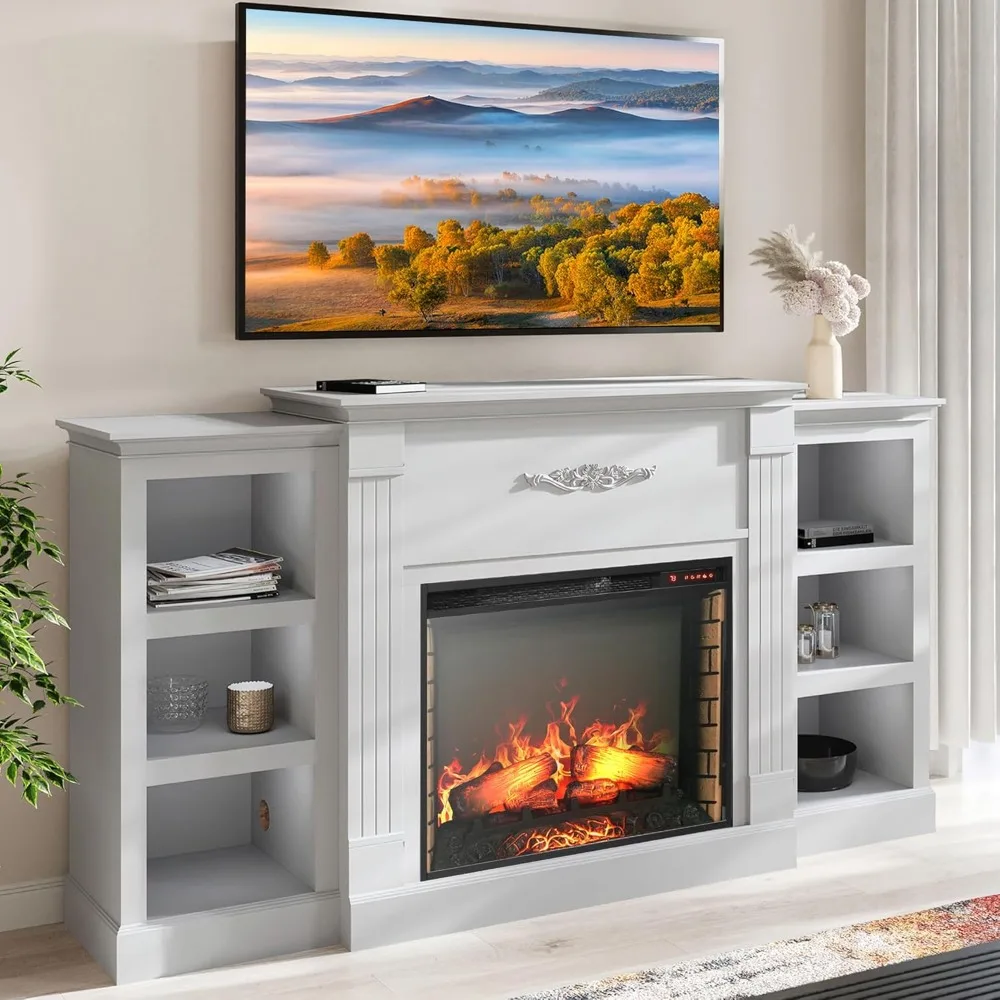 Modern 70" Electric Fireplace Heater Mantel TV Stand & Media Entertainment Center for TVs up to 68" with Energy-Efficient Heater 2