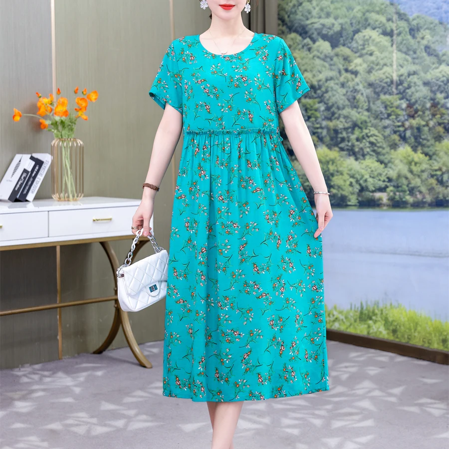 

New 2024 Women Summer Dresses Vintage Plus Size Causal O-neck Short Sleeve Floral Vestido Elegant Print DressCasual dresses