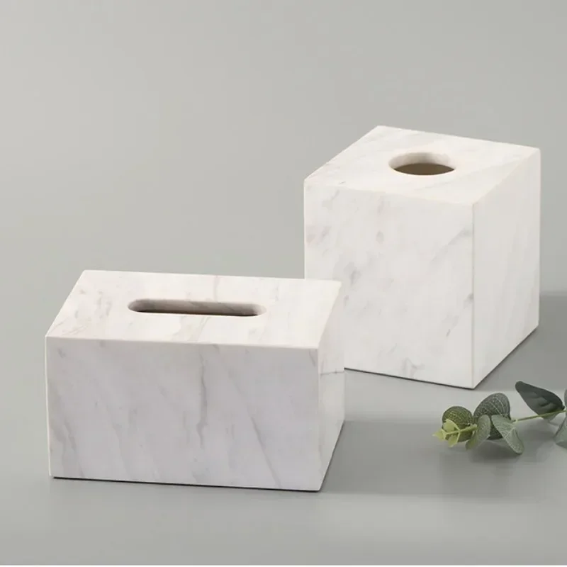 Nordic Natural Marble Tissue Box Square Rectangle Creative Black White Paper Drawer Paper Box Home Hotel Model Room Ornaments 3