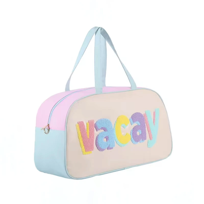 Women Travel Bag With Personalized Chenille Letter Patch PU Handbag Waterproof Travel Gym Sport Duffel Bag Duffle Weekender Bag
