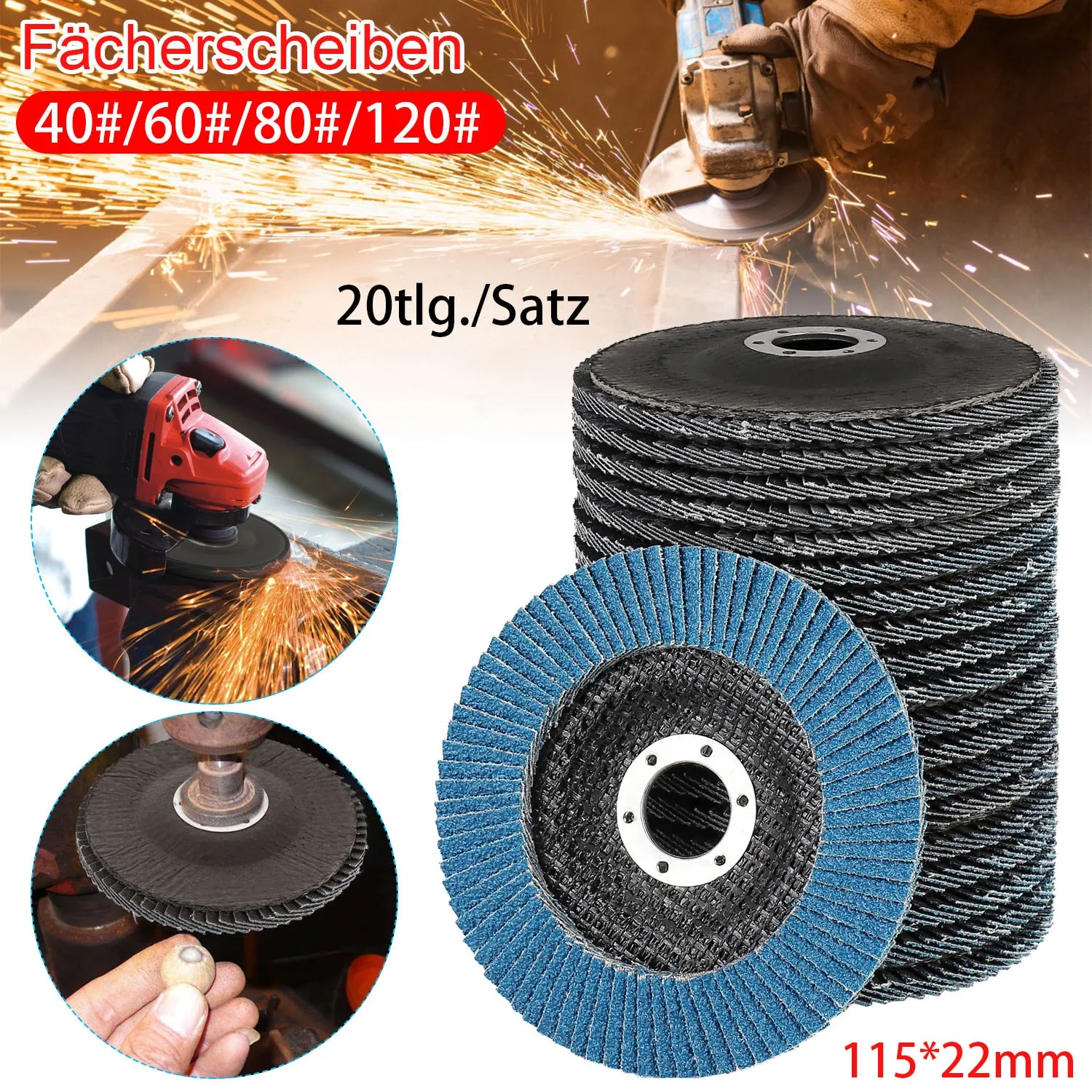 

20Pcs Grinding Wheel Polishing Pad 115/125mm Louver Blade Sanding Disc 40/60/80/120grit For Angle Grinder Polishing Machine Tool