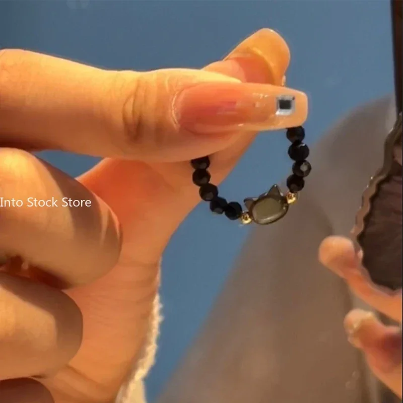 Natural Moonstone Obsidian Finger Rings Beads Minimalist Fidget Ring Handmade Cute Black White Cat Ring Women Party Accessories Jewelry finger rings fashion rings fashion ring crystal rings metal rings stone rings fidget rings