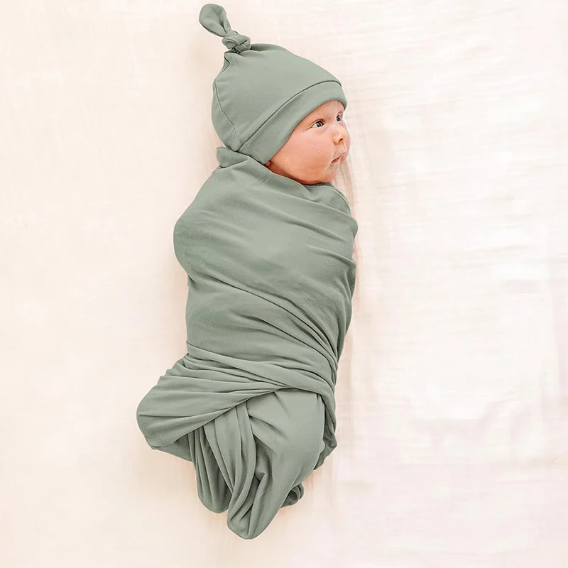 Newborn Baby Receiving Blanket with Matching Headband and Beanie Set Baby Swaddle Nursery Swaddle Wrap Set of 4 4
