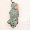 Newborn Baby Receiving Blanket with Matching Headband and Beanie Set Baby Swaddle Nursery Swaddle Wrap Set of 4 4