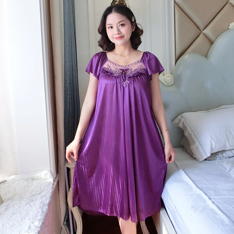 Ladies Nightdress Sexy Ice Lace Large Size Solid Color Flower Pajamas Thin Short-sleeved Lace Skirt Night Dress Women Dress