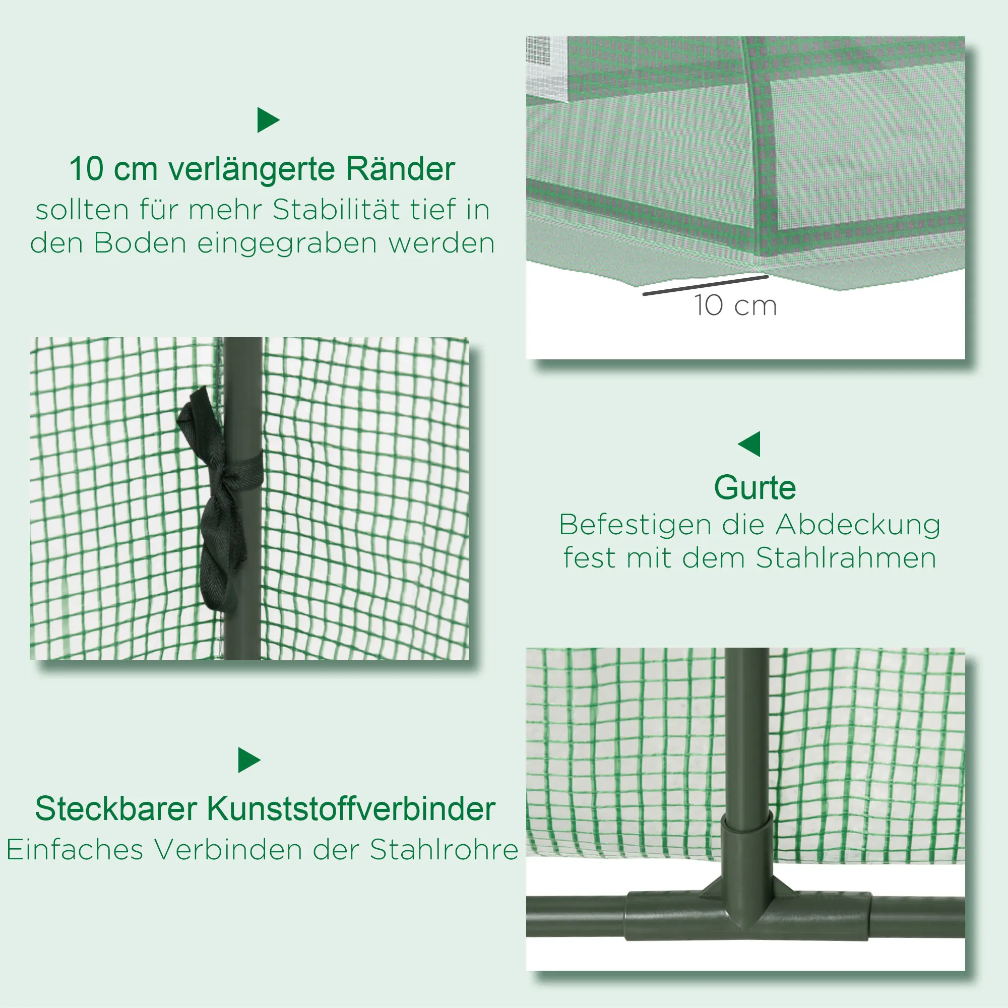 Mini-Tunnelgewächshaus mit Netzfenster, UV-beständiger PE-Folie, grün 200×80×45cm, ideal für Gartenpflanzen – Detail 6