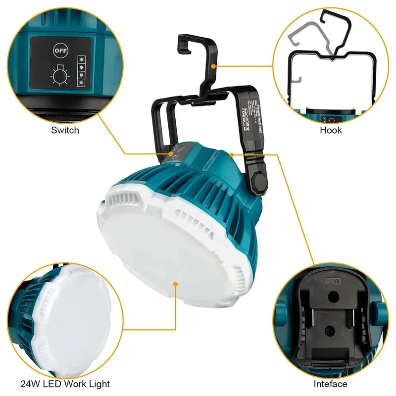 24W Portable LED Warning Light Work Light Outdoor Lighting For Makita Power Tool