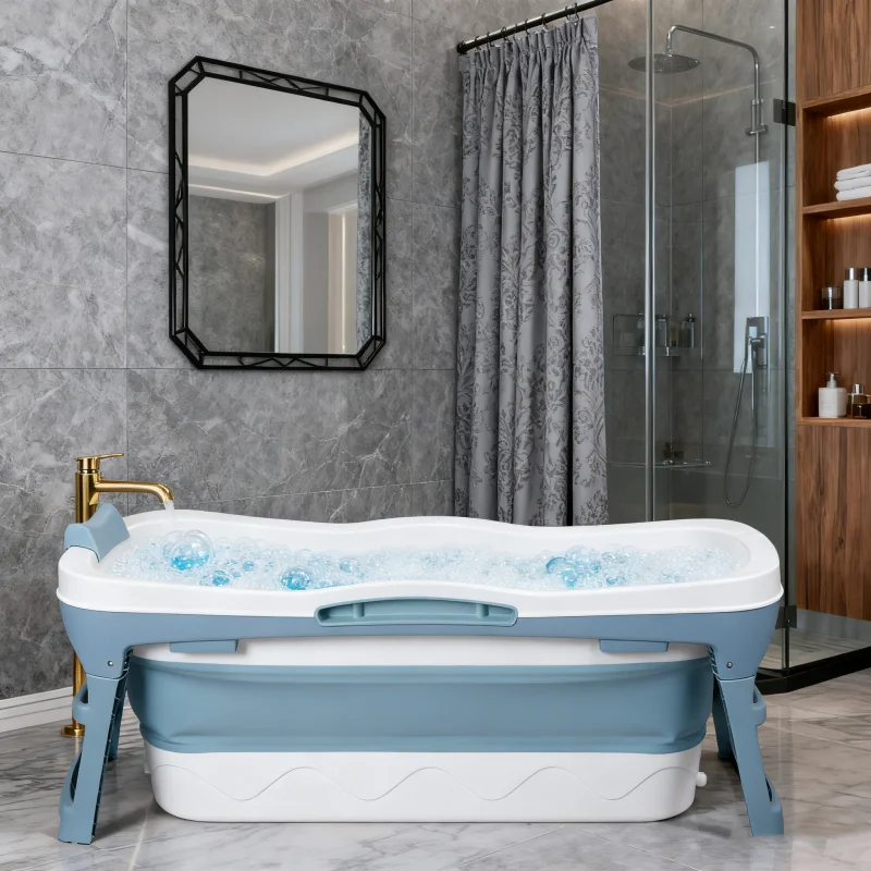 Comfortable Full-body Bathtubs Adult Home Folding Bathtubs Portable Bath Bucket Thickened Plastic Bath Barrel with Armrests