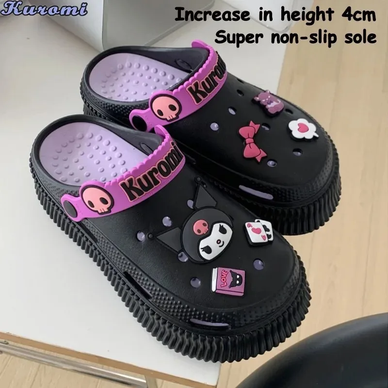 산리오 쿠로미 시나모롤 여아용 샌들, 카와이 마이 멜로디, 애니메이션 만화, 학생 EVA 두꺼운 바닥 비치 홀 슈즈, 캐주얼 슬리퍼 