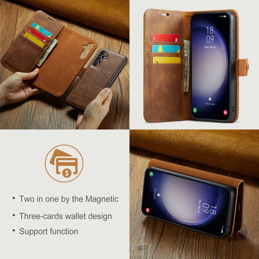Detachable Magnetic Leather Wallet Case with Removable Flip Cover