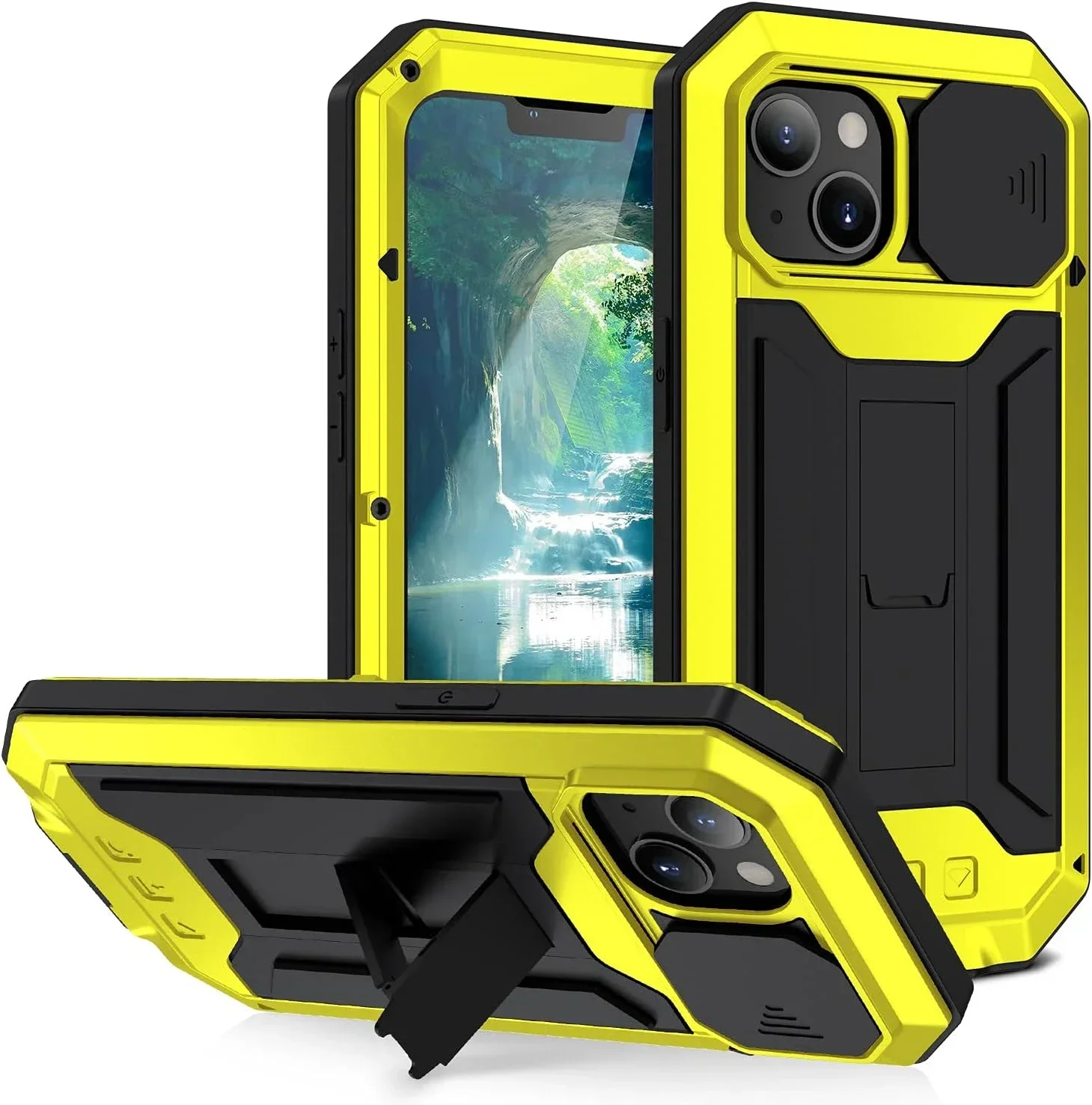 Rugged Aluminum Metal Armor Bumper Phone Case with Shockproof Glass Screen Protector