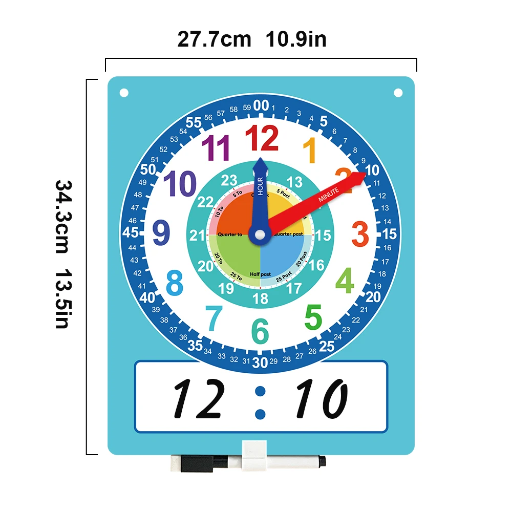 Montessori Writable Dry Erase Teaching Clock Telling Time Maths Teaching Aids Demonstration Clock for Primary School 10.9"x13.5" 3