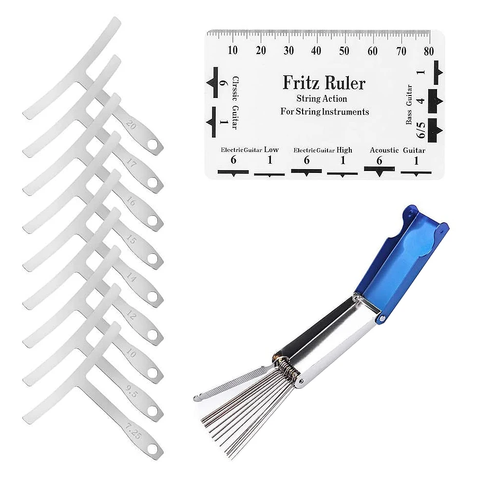 

9 шт., измеритель радиуса нижней струны + линейка для экшн-строки + набор инструментов для моста гитары