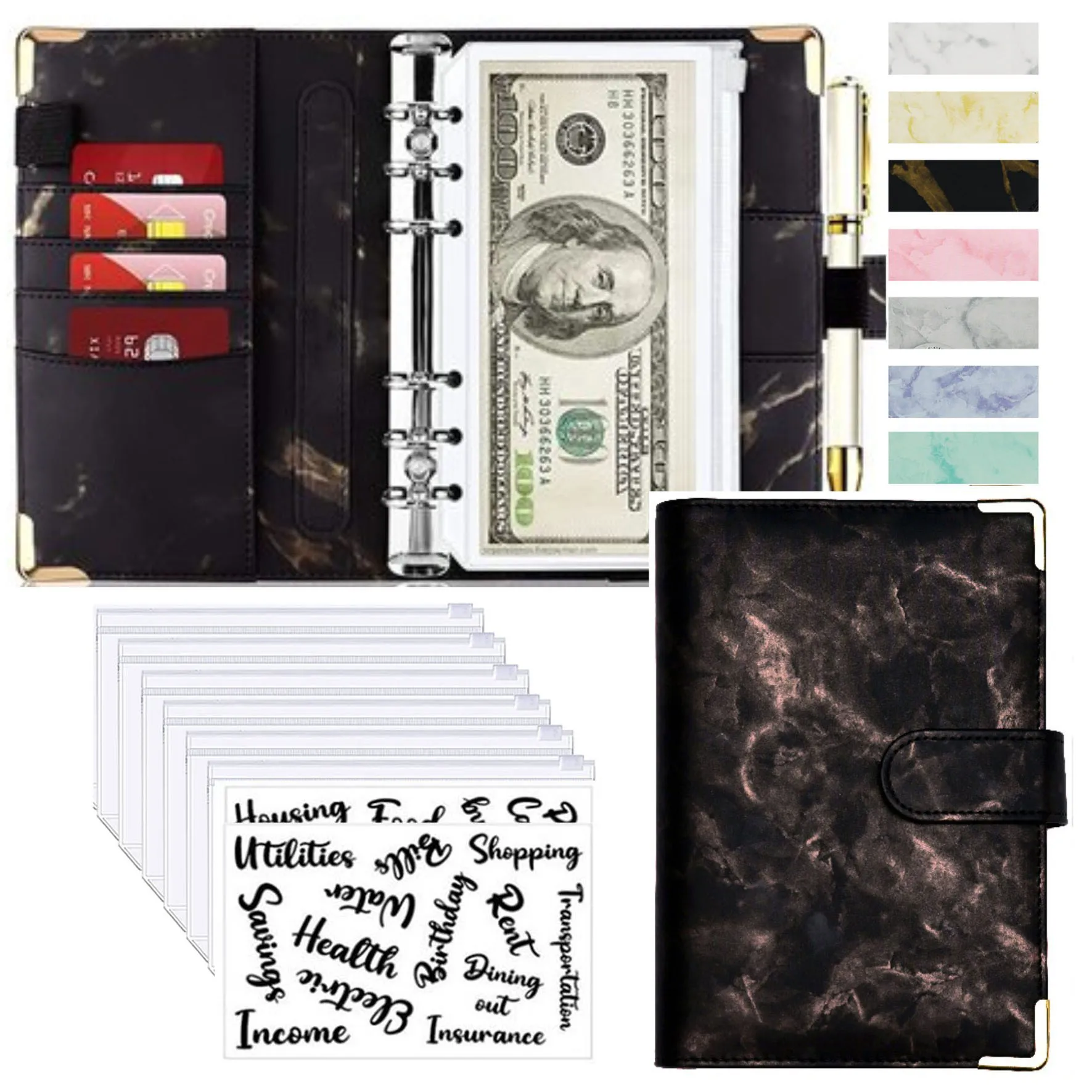 Luxury PU Leather Budget Organizer and Planner - Marble Design