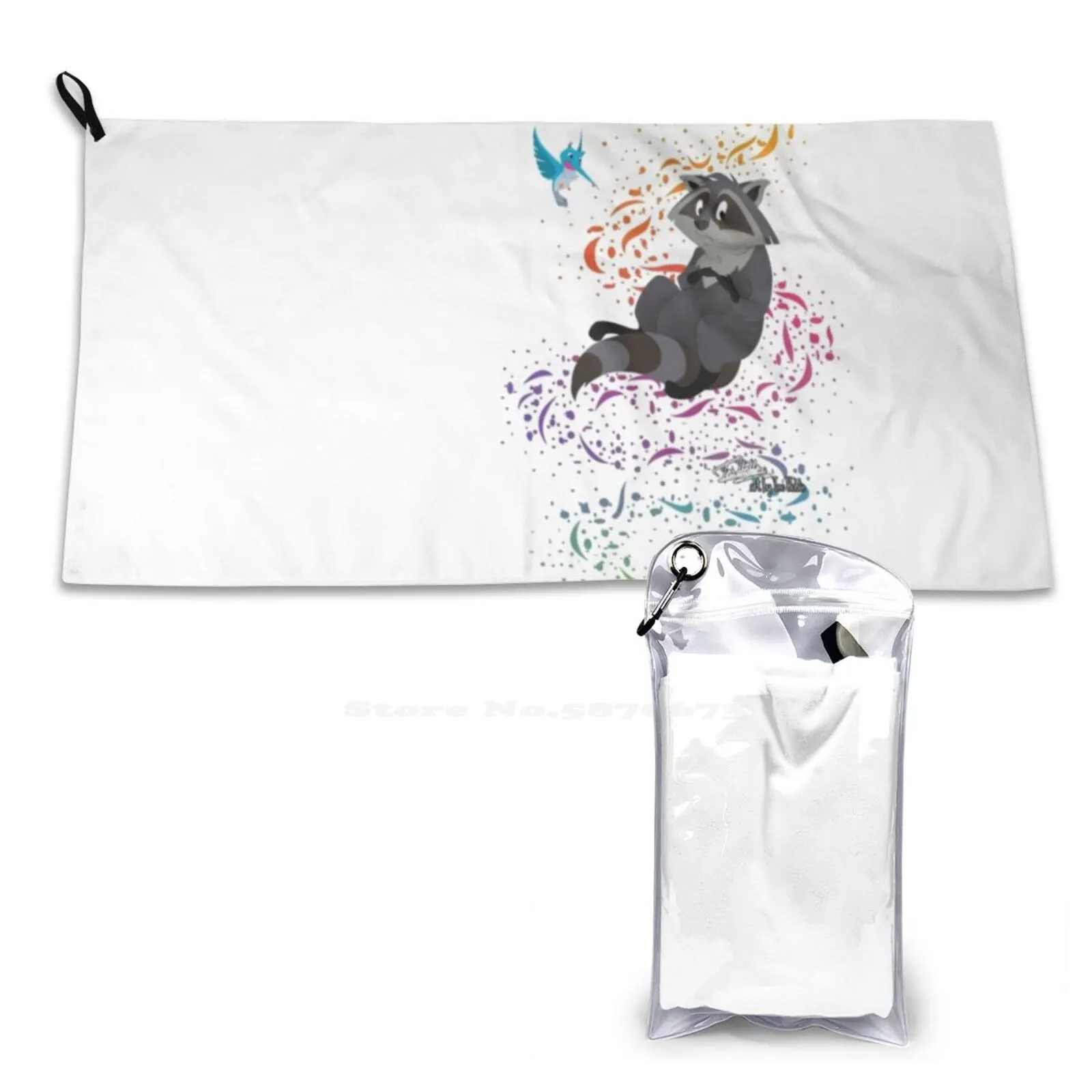 Adorabili Asciugamani Sportivi Morbidi Personalizzati Little Raccoon Home Outdoor Pocahontas Meeko Flit Raccoon Humming Bird Colibrì Divertente Carino