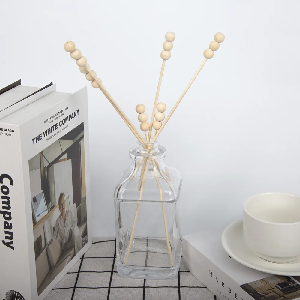 10PCS Wood Bead Style Rattan Sticks Fireless Fragrances Reed Diffuser Stick Diy Ornaments Home Decor