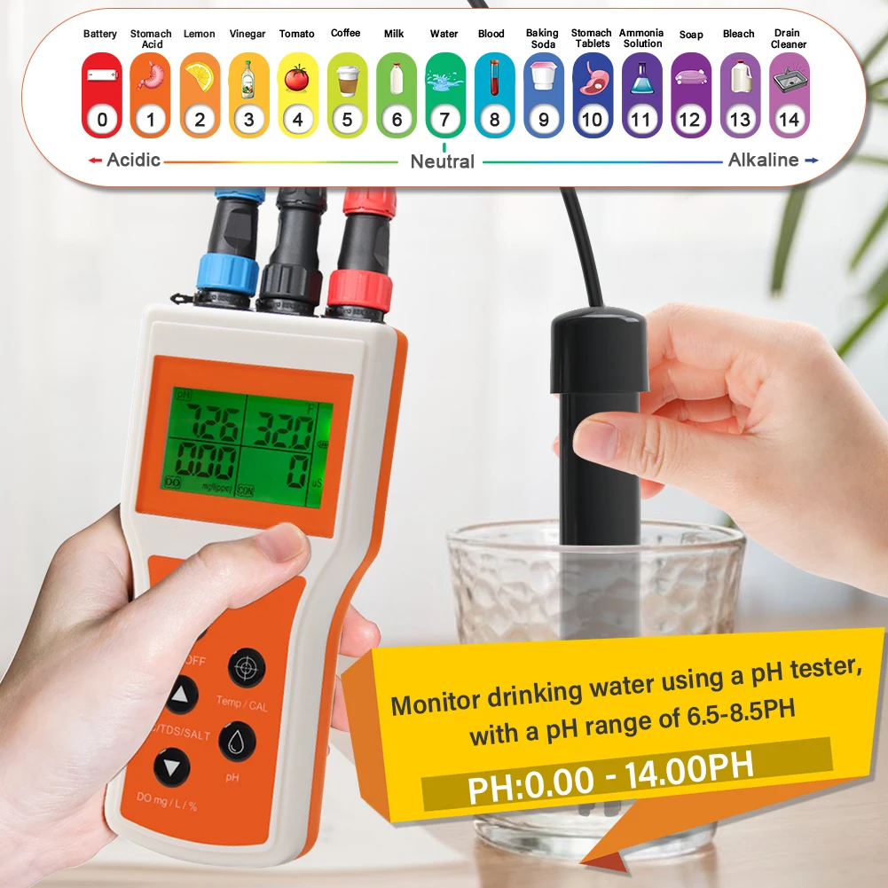 Dissolved Oxygen Meter Kit pH TDS EC Salinity Digital Water Quality Tester for A
