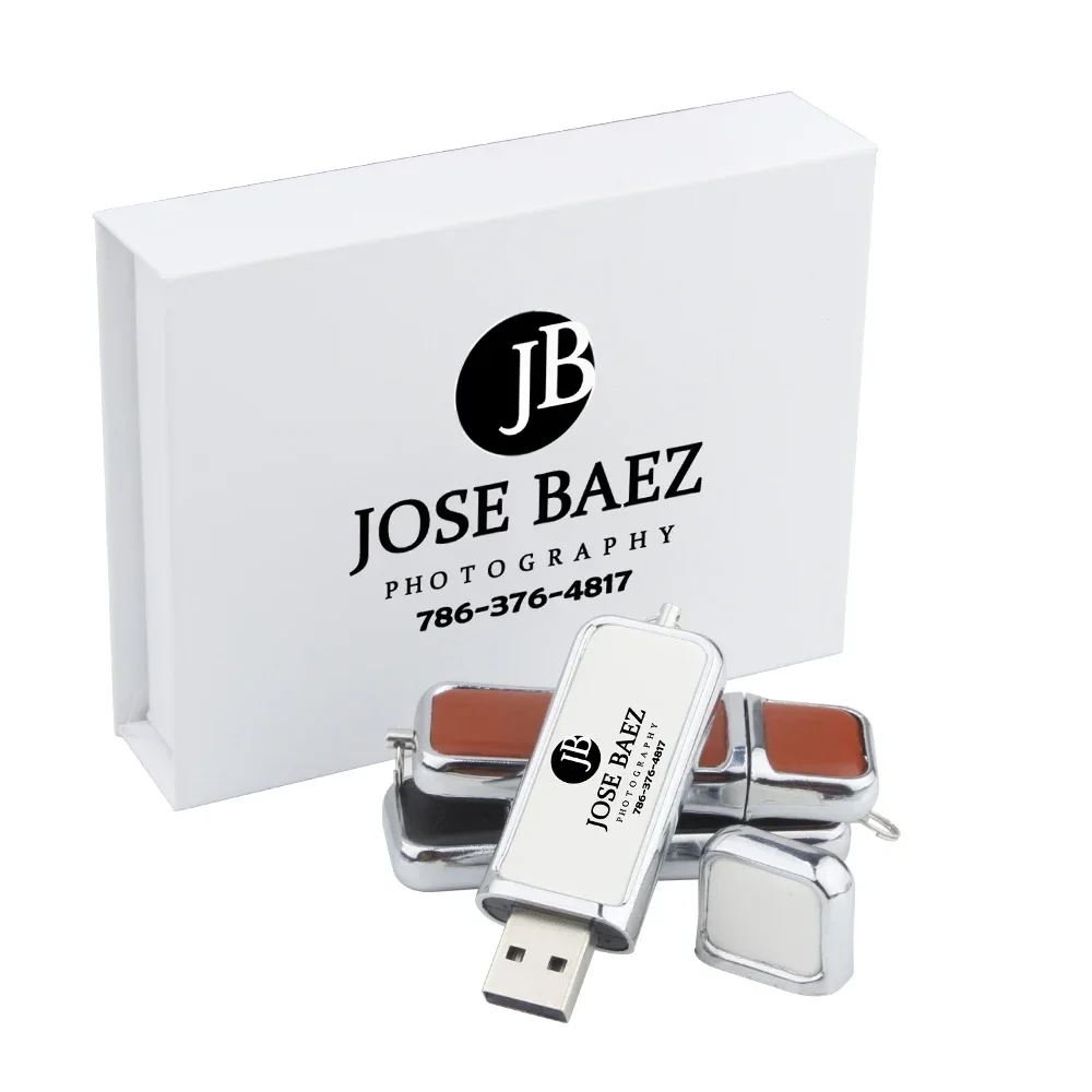 

Free Custom Logo USB Flash Drive 128GB Free Color Printing Pen Drive 64GB Leather Pendrive 32GB White Gift Box Memory Stick 16GB