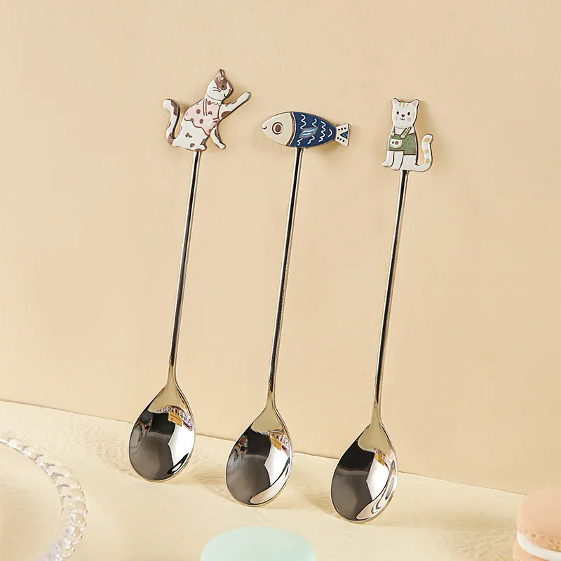 Japanese and Korean Style Stainless Steel Cat Spoon with High Beauty Coffee Dessert Honey Stirring Spoon Tiny Cake stainless steel spoon tea spoon
