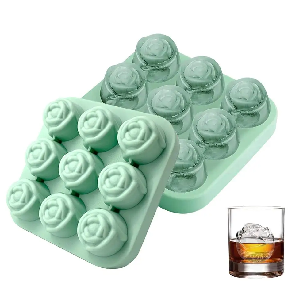 Mini Rose 9 compartment ice cube mold Whiskey ice ball mold Silicone ice  ball compartment Ice maker Rose ice cube with lid (Yellow) - Yahoo Shopping