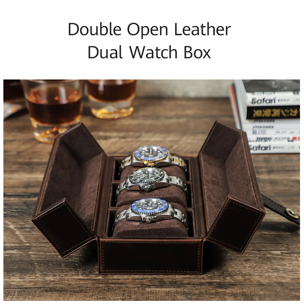 Vintage Luxury Genuine Leather 3 Slots Watch Roll Case Travel Portable Organizer Storage Box with Metal Buckle Handmade Gifts