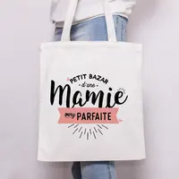 French Mamie Print Canvas Shoulder Bags Female Shopping Totes Women Travel Handbags Eco Reusable Storage Pouch Gifts for Grandma 1