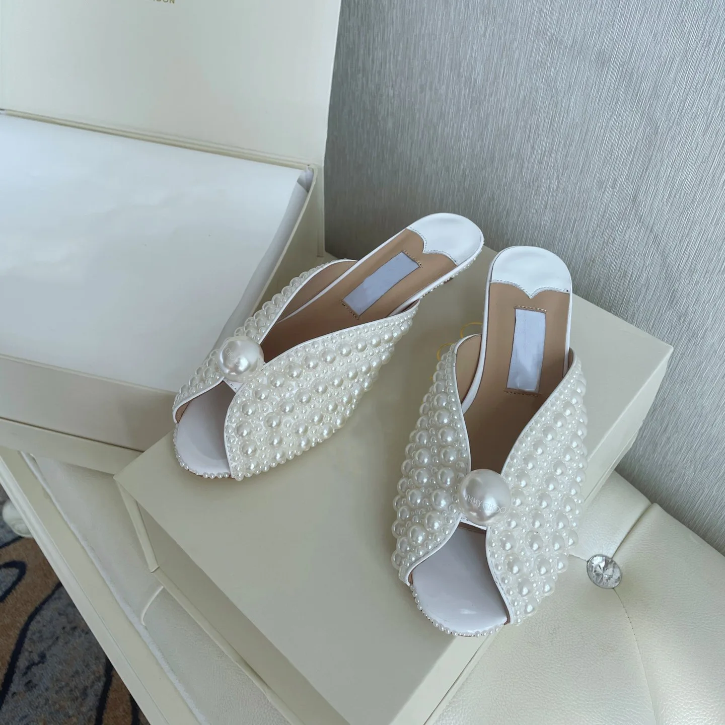 Kitten Heel Slipper Women Luxury Slipper Pearl Slide Brand Designer Pumps