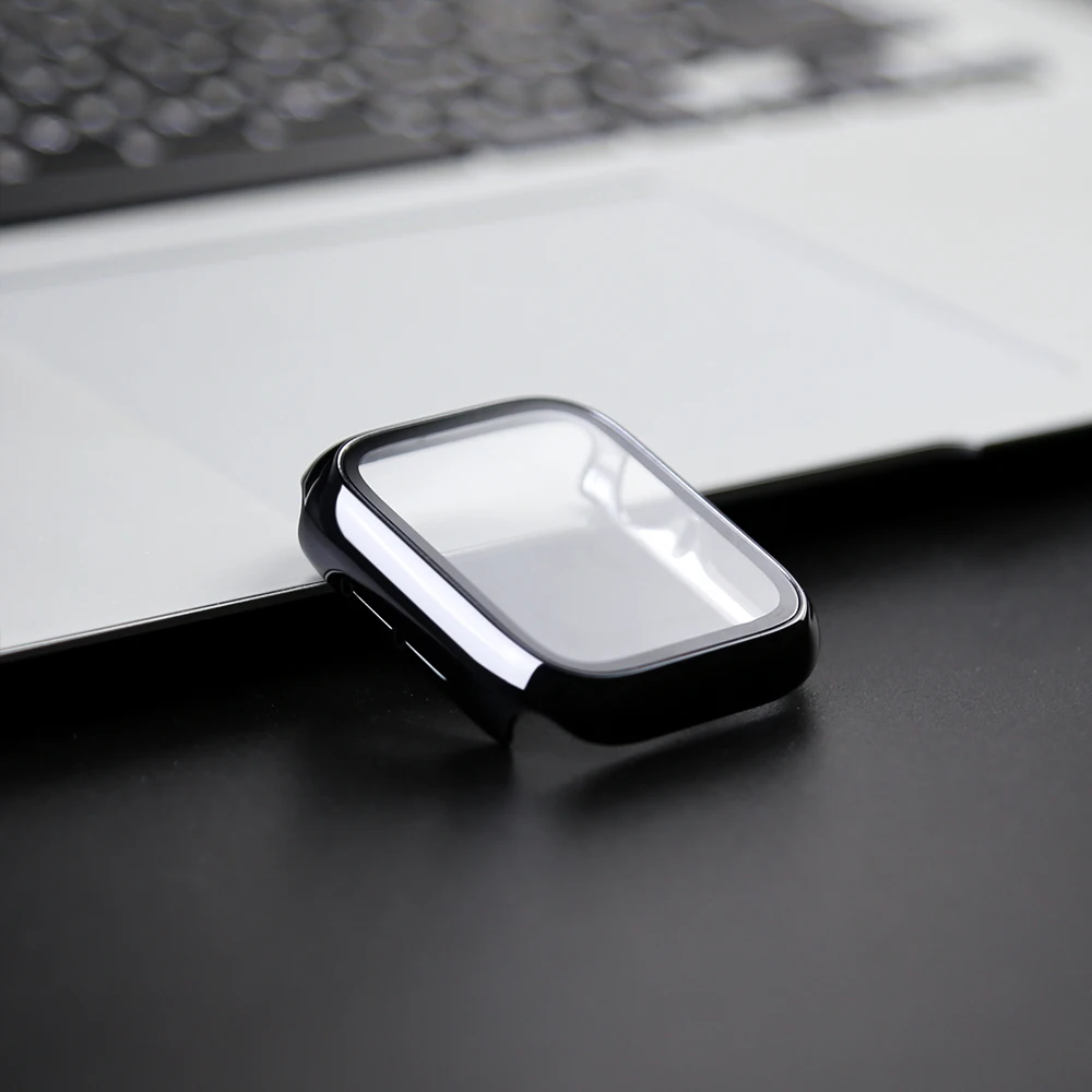 360 Full Cover for Apple Watch 45mm 41mm 44mm 40mm 42mm 38mm, Plating Case Glass Screen Protector for iwatch SE 7 6 5 4 3 2 1