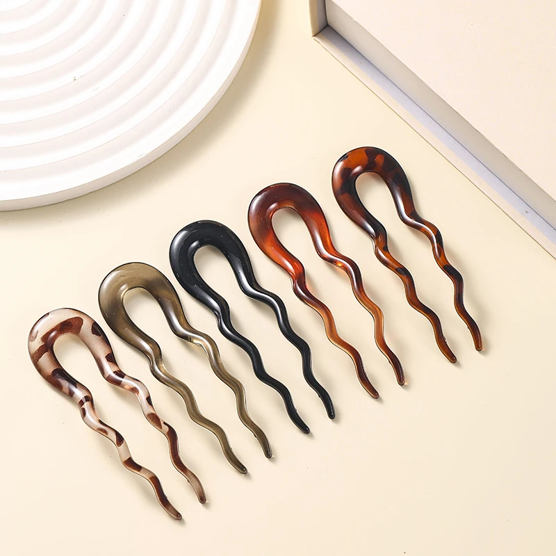 Leopard Acetate Wavy Hair Stick - Vintage Tortoise Hairpin Accessory
