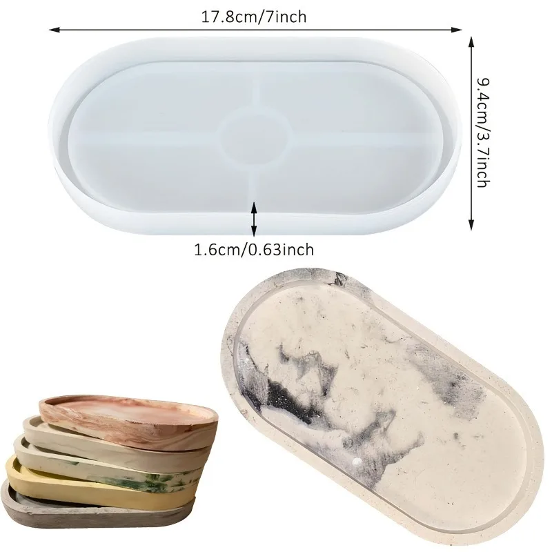 1pc Cement Silicone Molds Oval Tray | DIY Concrete Plaster Coaster Pottery Mould Home Decoration Handmade Crafts Ornement