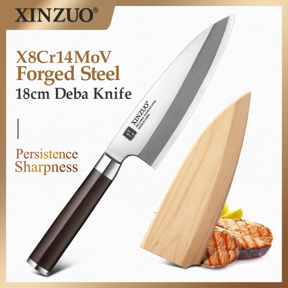 XINZUO Deba Gyuto 나이프 X8Cr14MoV 단조 스테인레스 스틸 주방 나이프, 일본 사시미 스시 나이프, 흑단