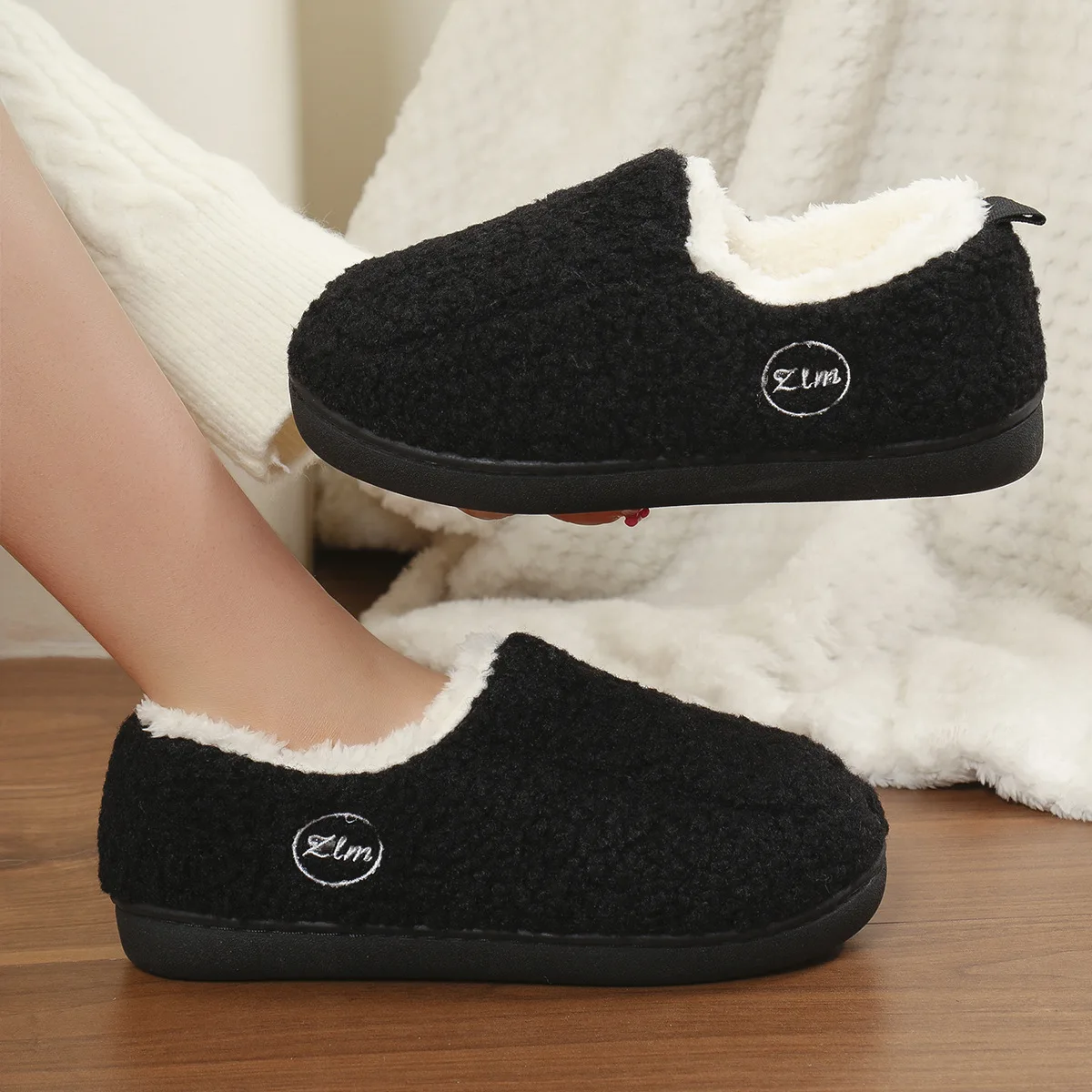 Litfun New Winter Fluffy Women Slippers Warm Short Plush Lined Home Shoes Women Indoor Outdoor Antiskid Fuzzy Women Cotton Shoes 4