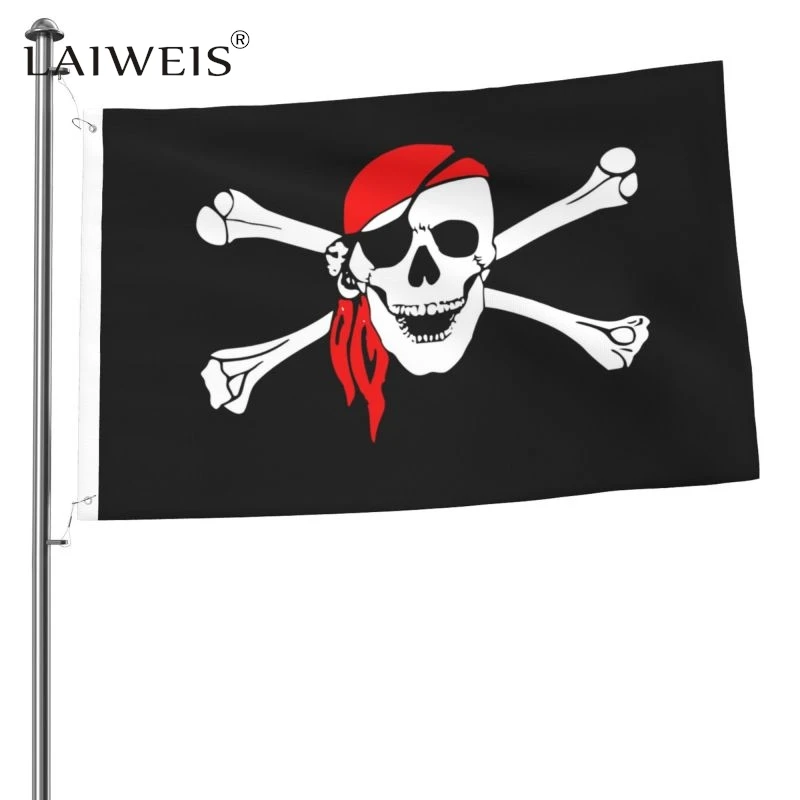 

Customized patterns can be sent 3x5 Ft Jolly Roger Pirate Red Bandana Polyester Flag Drop Shipping