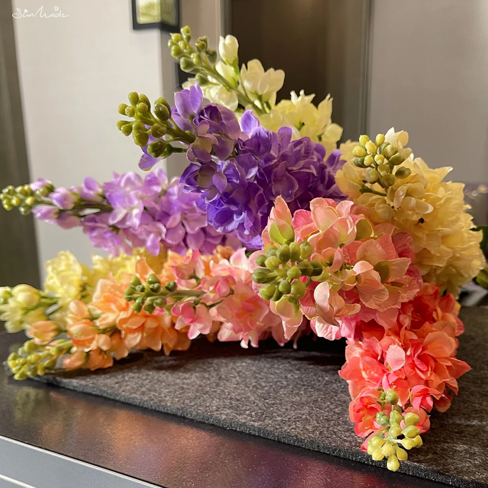 SunMade Rainbow Pastoral Hyacinth Branch with Green Leaves Fake Flowers Home Wedding Decoration Flores Artificales Purple Flower dried flower wreath