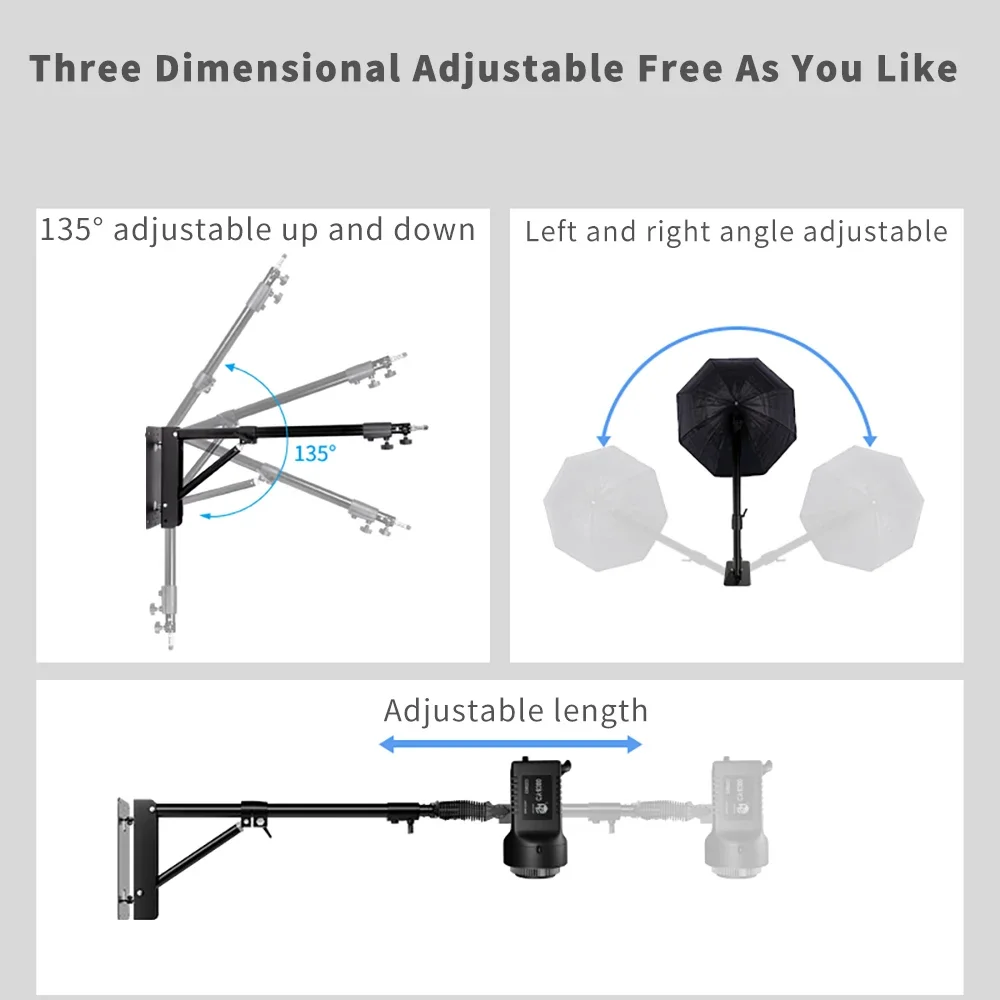 170cm 135cm Heavy Wall Mount Boom Arm Projector Bracket For Photography Studio Softbox Video Strobe Ring Lights