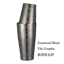Professional Bar Cocktail Shaker Set: Premium Weighted 2-Piece (Black Graphic Tiki)