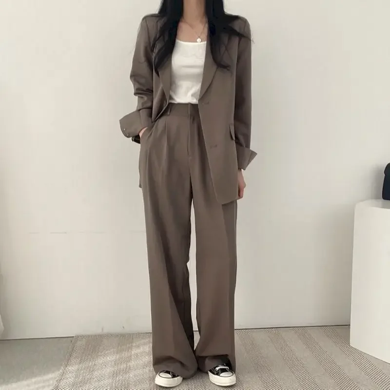 

Insozkdg Women Casual Blazers Coats Chic Loose Single Breasted Office Lady Pantsuit Solid Elegant Suit Tops + Trousers Outerwear