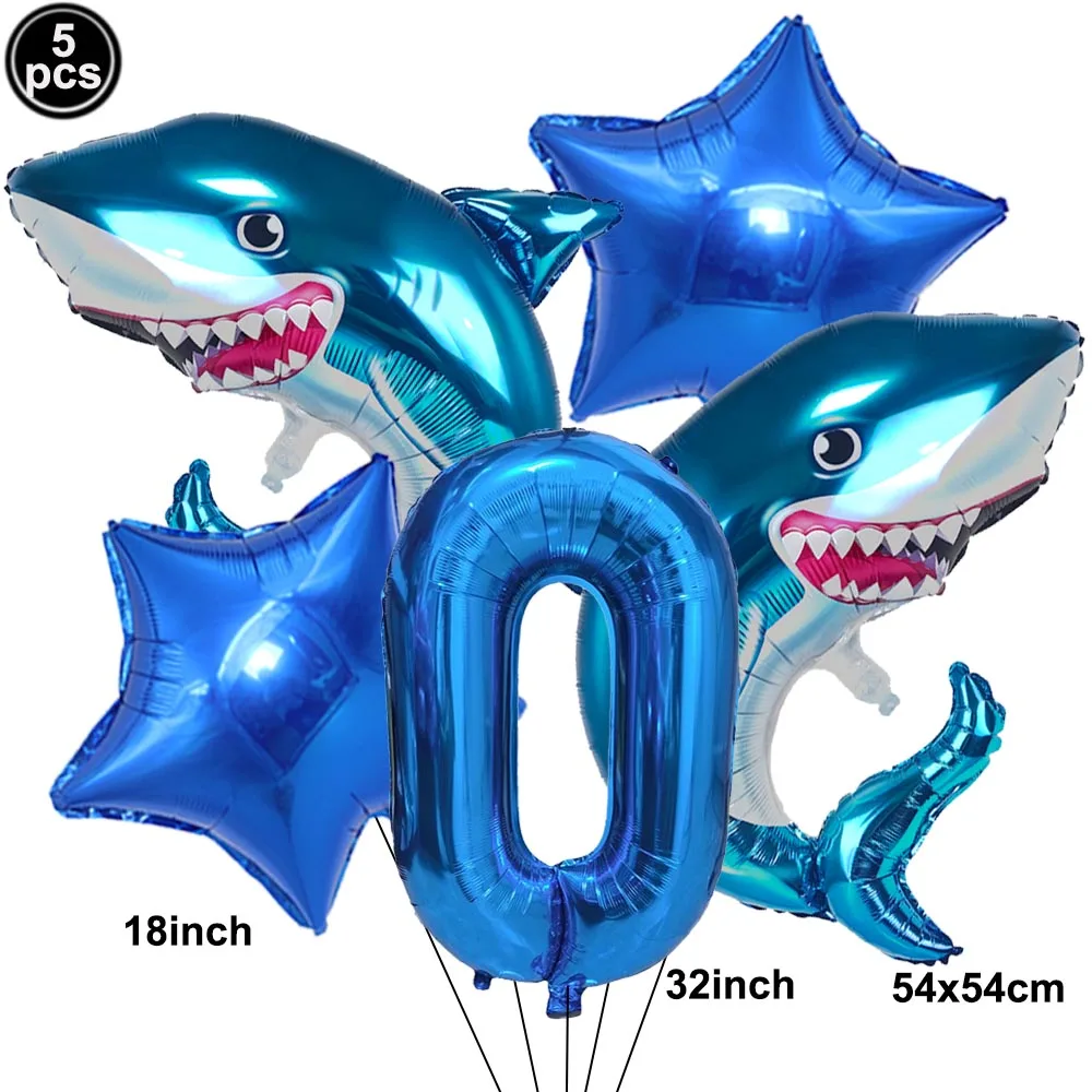 Blue Cartoon Shark Theme Disposable Tableware Set for Kids' Ocean Birthday Party Decor