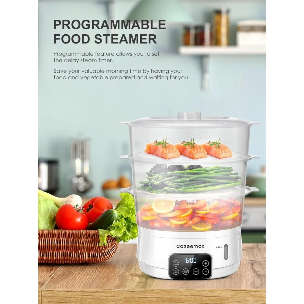 Electric Food Steamer, 13.7QT Digital Vegetable Steamer 800W with 3 Tiers BPA Free, Auto Shut-off, Boil Dry Protection 2