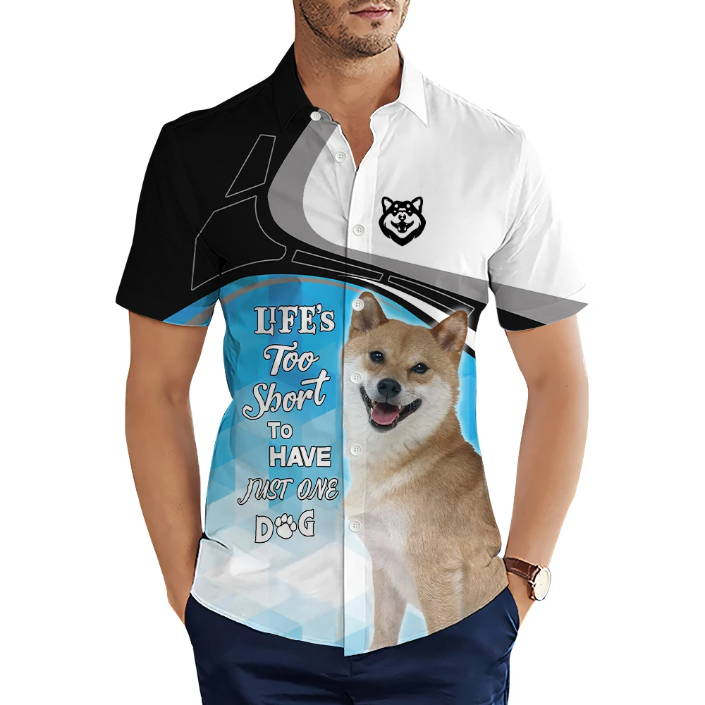 

CLOOCL Fashion Men's Shirts Shiba Inu Blue Diamond Splicing 3D Printed Casual Shirt Summer Short Sleeve Shirts for Men Clothing