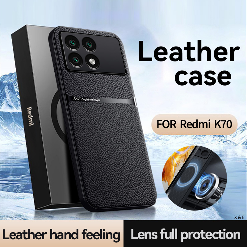 Back Leather Case Cover for Xiaomi Redmi K70 Car Holder Magnetic Leather Case Xiaomi Redmi K70 Pro/Redmi K70E Mobile Phone Sets