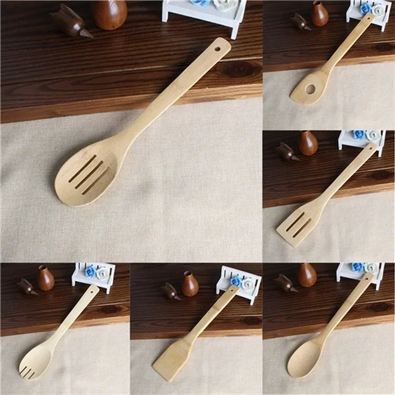 Kitchen Utensils 1/6pcs Bamboo Spoon Spatula Cooking Tool Mixing Set