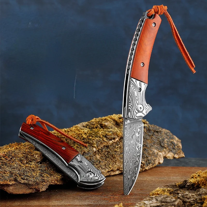 Cool Edc Damascus Folding Knife Mini Pocket Knife Outdoor Knife Self