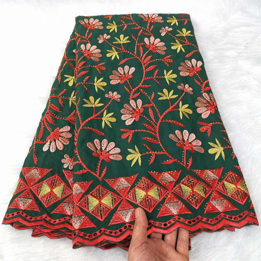 

Latest 5 Yard Cotton Dry Laces Fabrics 2023 Latest Stones Embroidery Laces African Cotton Swiss Voile Popular Dubai Style YC1153