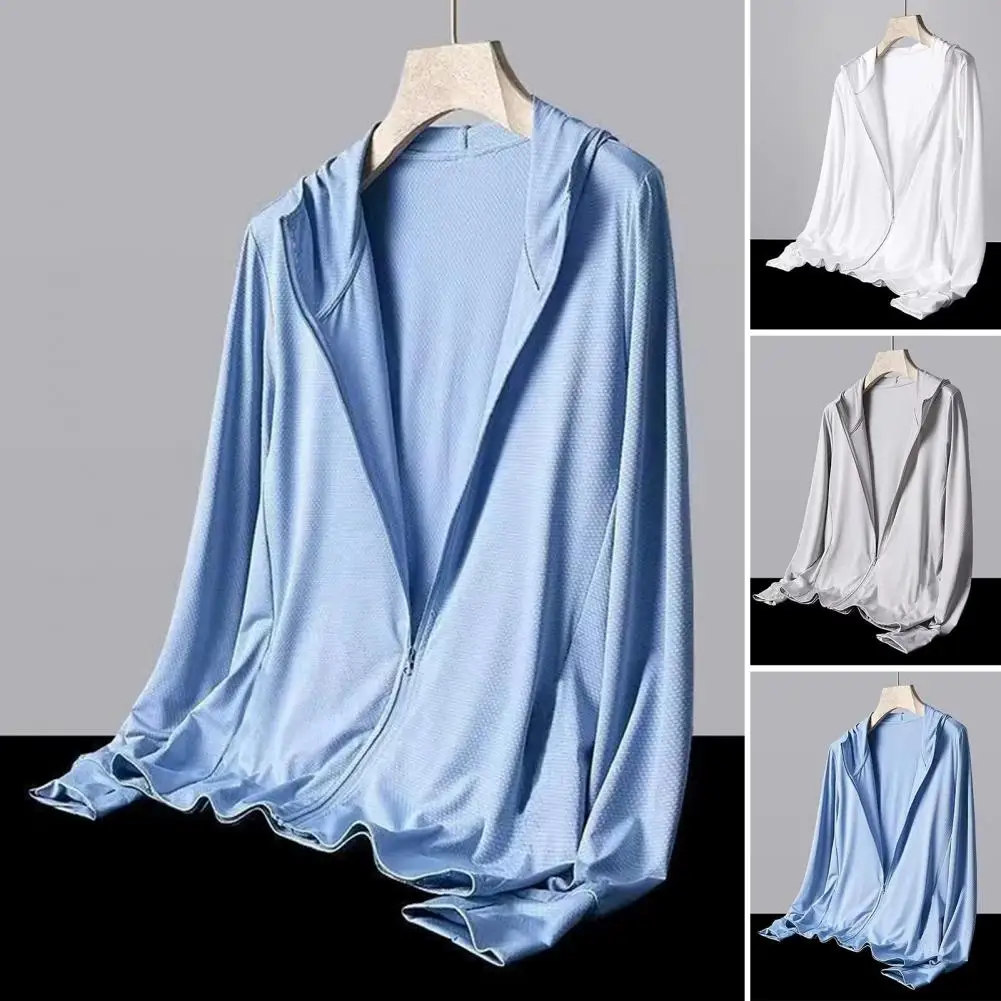 

Men Coat Summer Mesh Sunscreen Hooded Zipper Solid Quick Dry Super Breathable Long Sleeves Thin Sun Protection Male Cardigan