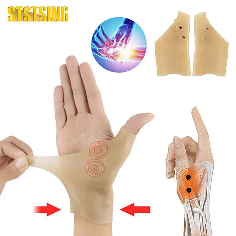 2PcsThumbWristSupportBraceElasticSiliconeArthritisFingerless