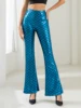 European And American Fashion Blue Fish Scale Hot Gold Micro Flare Pants New Personality Trend High Stretch Tight Pants Women 1