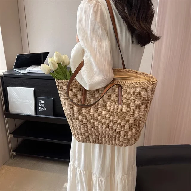 Jollque 2018 Summer Beach Bag Hand Woven Straw Bags Fashion