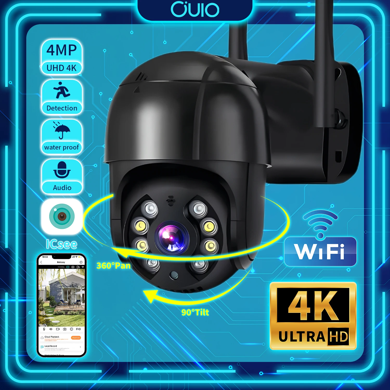 

4MP HD 4K WIFI IP Camera Security Protection Video Surveillance Vigilancia PTZ Smart Human Detection Waterproof CCTV Outdoor 128