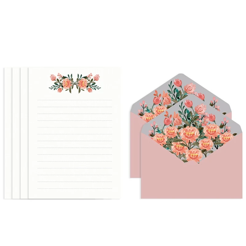 Letter Paper Stationery Kit Flower Envelope Set 4 Letter Papers Ideal Wedding Party Invitation Greeting Letters writing paper set